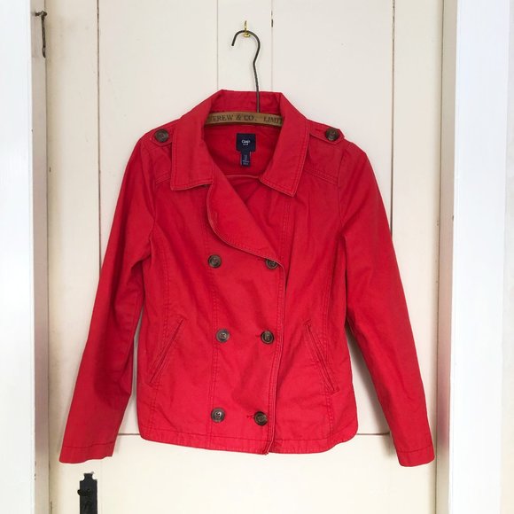 Cheery Red Cotton Gap Peacoat, S - Picture 1 of 7
